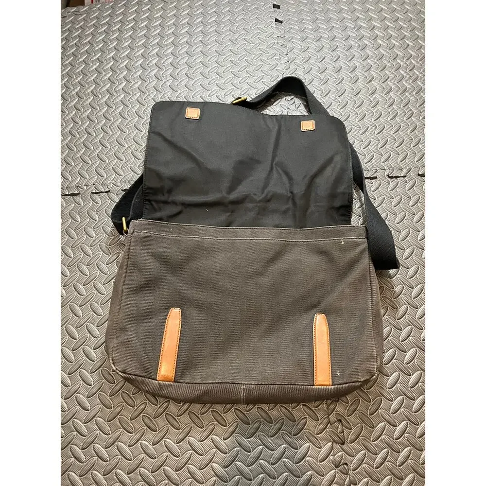 Fossil‎ Leather Black Canvas Messenger Bag Purse Crossbody